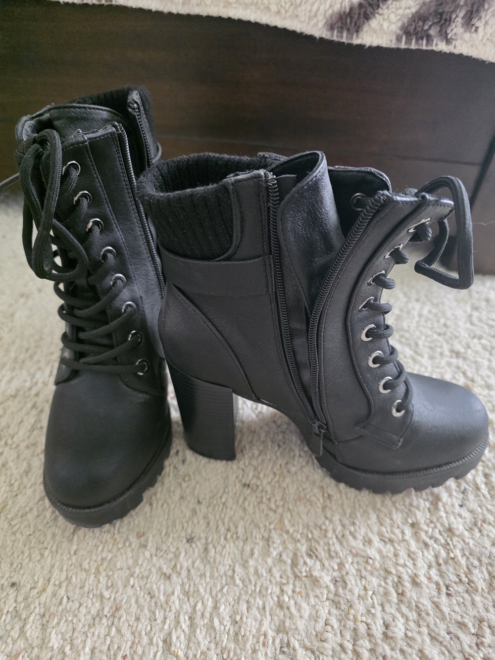 Dream Pairs Black Lace-Up Block Heel Ankle Booties